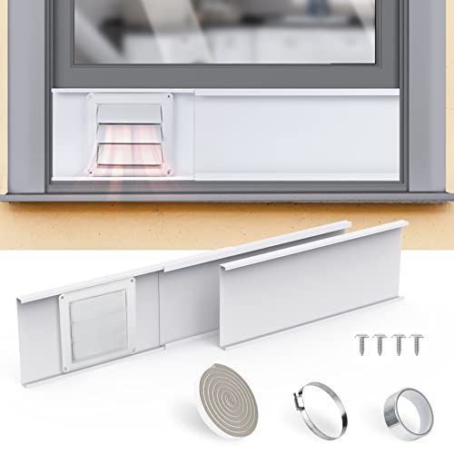 Flehomo Dryer Vent Window Kit, Include Dryer Vent Cover with Moving Flaps, Dryer Vent Kit for 4" Diameter Dryer Hose, Adjustable Window Vent Kit for Sliding Windows with Insulating Aluminum Seal Tape - Image 1