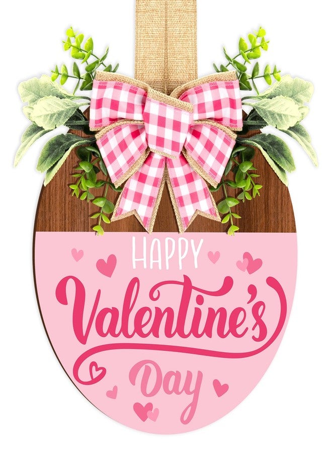 Britimes Happy Valentine’s Day Welcome Door Sign Valentine’s Day Round Wooden Hanging Decorations Pink Romantic Rustic Farmhouse Front Door Sign Wall Art Decor for Home Wedding Outdoor - Image 1