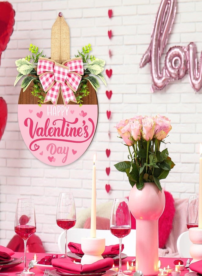 Britimes Happy Valentine’s Day Welcome Door Sign Valentine’s Day Round Wooden Hanging Decorations Pink Romantic Rustic Farmhouse Front Door Sign Wall Art Decor for Home Wedding Outdoor - Image 4