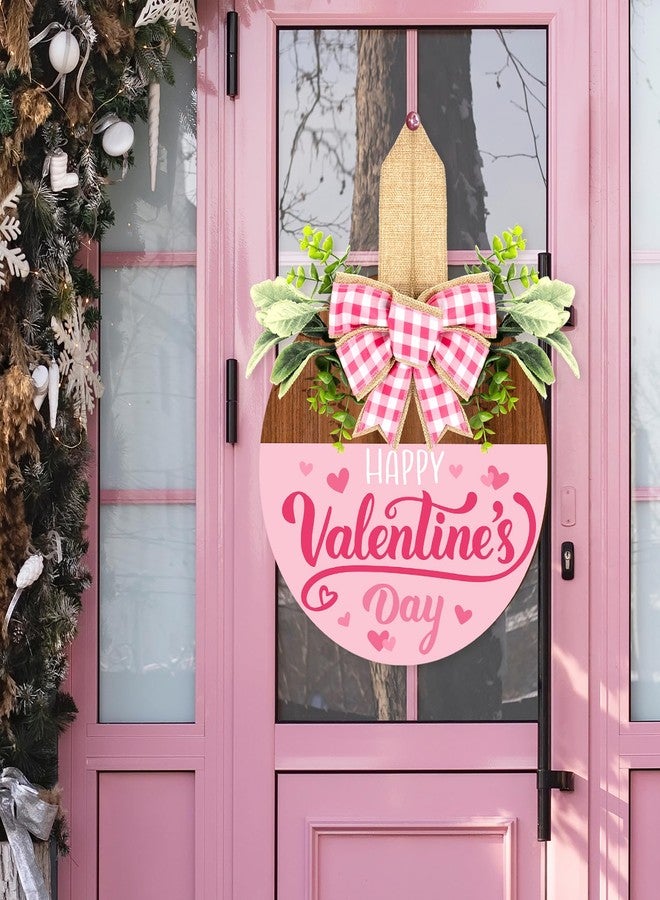 Britimes Happy Valentine’s Day Welcome Door Sign Valentine’s Day Round Wooden Hanging Decorations Pink Romantic Rustic Farmhouse Front Door Sign Wall Art Decor for Home Wedding Outdoor - Image 2