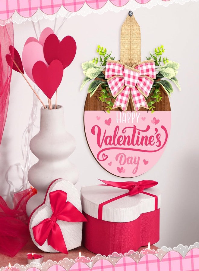 Britimes Happy Valentine’s Day Welcome Door Sign Valentine’s Day Round Wooden Hanging Decorations Pink Romantic Rustic Farmhouse Front Door Sign Wall Art Decor for Home Wedding Outdoor - Image 5
