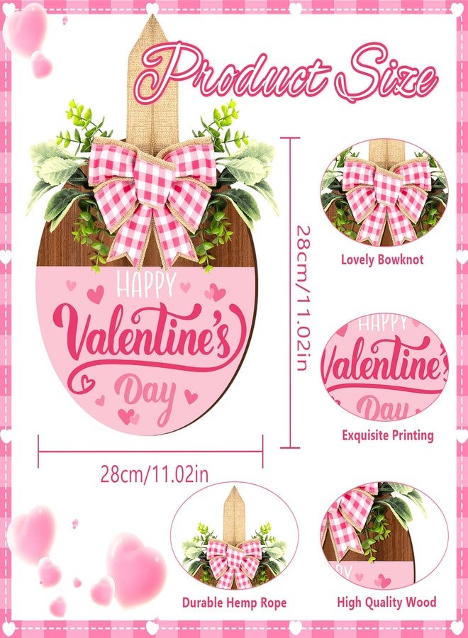 Britimes Happy Valentine’s Day Welcome Door Sign Valentine’s Day Round Wooden Hanging Decorations Pink Romantic Rustic Farmhouse Front Door Sign Wall Art Decor for Home Wedding Outdoor - Image 3