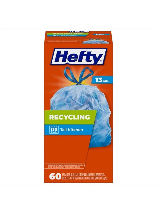 Hefty Recycling Trash Bags, Blue, 13 Gallon, 60 Count - Image 1