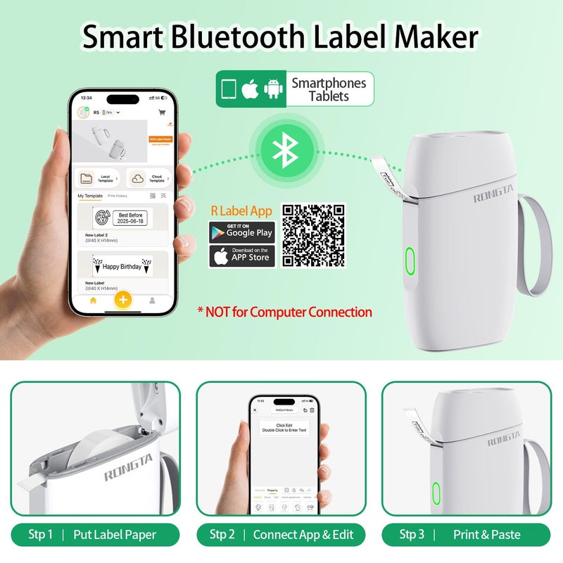 Rongta Label Maker Machine with Tape, Bluetooth Label Printer, Wireless Mini Label Makers with Multiple Templates for Organizing School Office Home, (White) - Image 4