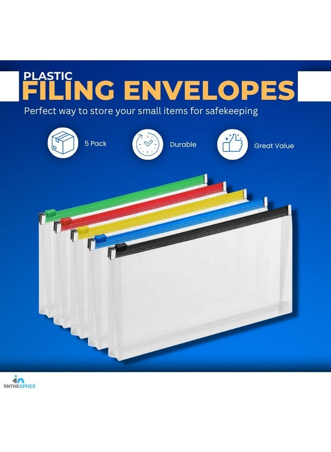 1InTheOffice Plastic Filing Envelopes With Zipper Closure, Moisture Resistant Envelope, Letter Size, Assorted Colors, Check Size (5 Pack)  - Image 2
