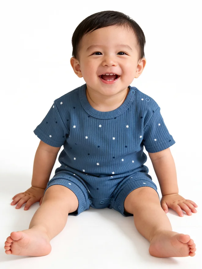 بابيز_بيسك Babies Basic Premium Ribbed Cotton Short Sleeves Printed Romper
