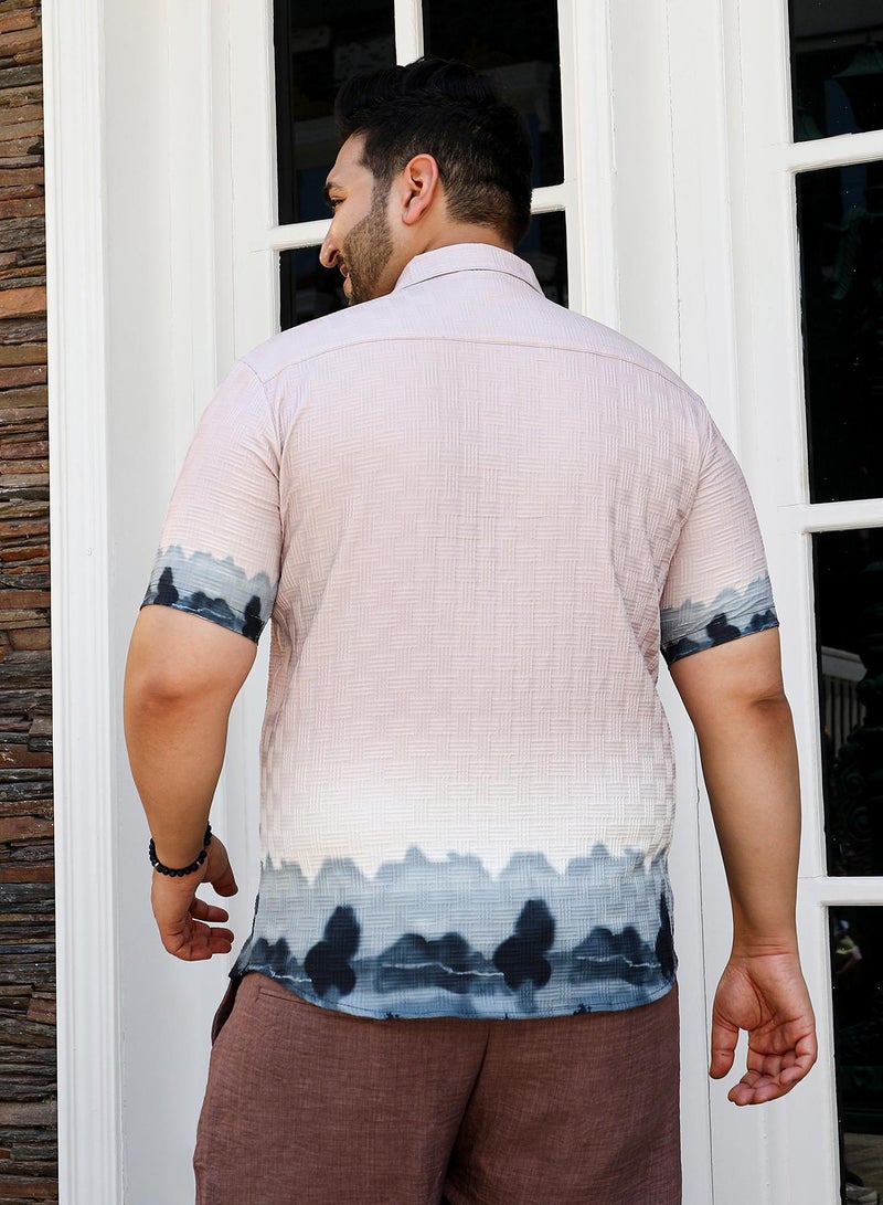 Instafab Plus Instafab Plus Men's Nude Pink & Space Blue Lakeside Ombre Shirt For Casual Wear | Cuban Collar | Short Regular Sleeves | Button Closure | Plus Size Shirt Crafted With Comfort Fit For Everyday Wear - Image 5
