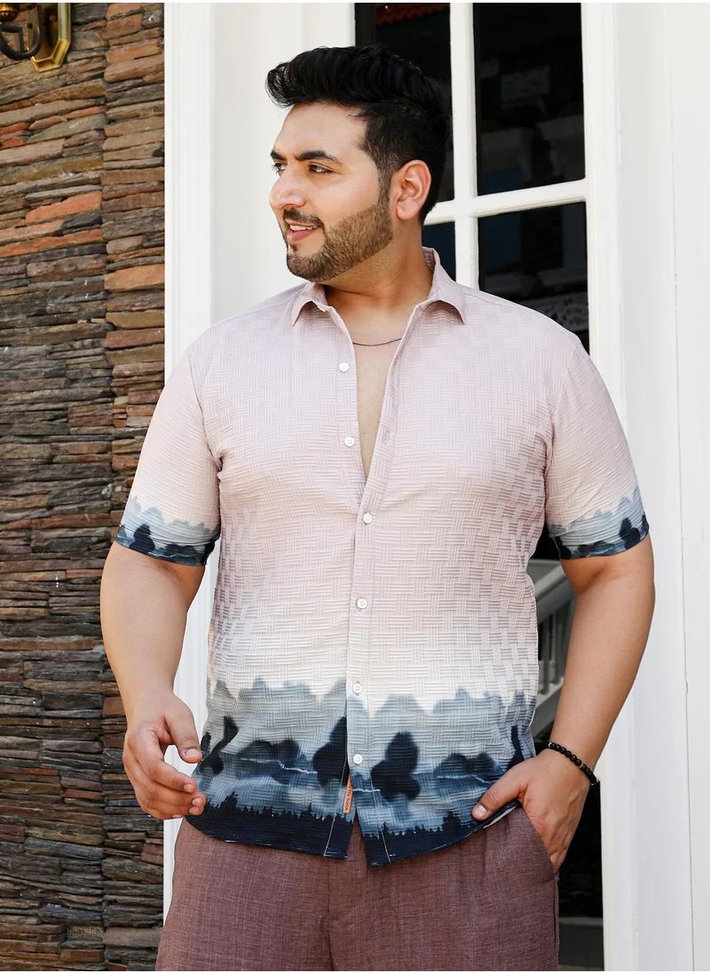 انستافاب بلس Instafab Plus Men's Nude Pink & Space Blue Lakeside Ombre Shirt For Casual Wear | Cuban Collar | Short Regular Sleeves | Button Closure | Plus Size Shirt Crafted With Comfort Fit For Everyday Wear