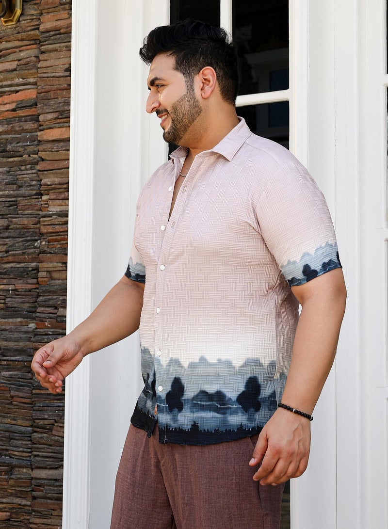 Instafab Plus Instafab Plus Men's Nude Pink & Space Blue Lakeside Ombre Shirt For Casual Wear | Cuban Collar | Short Regular Sleeves | Button Closure | Plus Size Shirt Crafted With Comfort Fit For Everyday Wear - Image 3