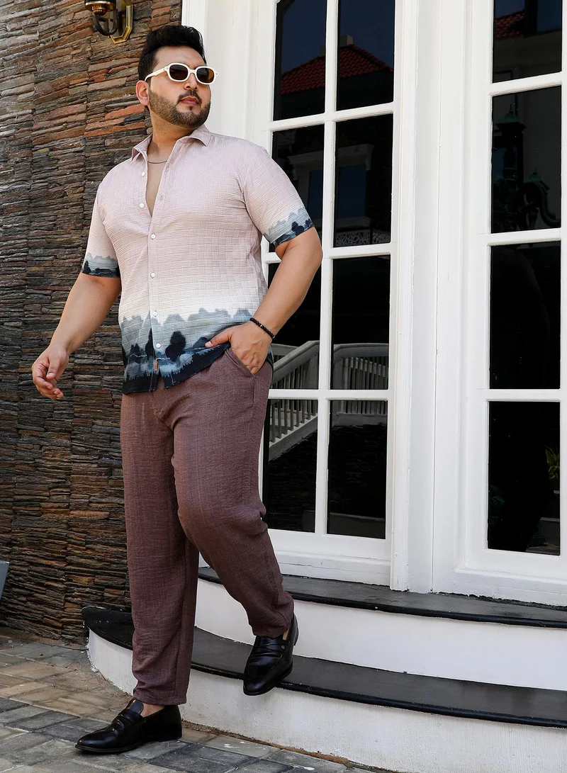 Instafab Plus Instafab Plus Men's Nude Pink & Space Blue Lakeside Ombre Shirt For Casual Wear | Cuban Collar | Short Regular Sleeves | Button Closure | Plus Size Shirt Crafted With Comfort Fit For Everyday Wear