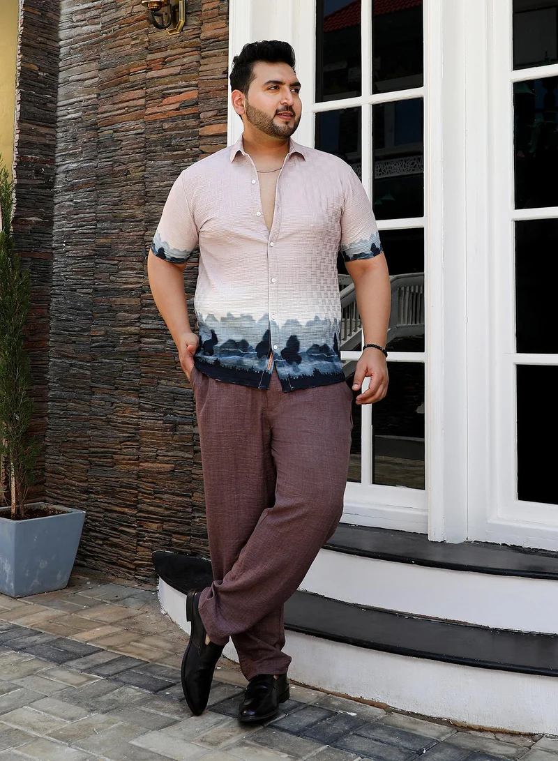 Instafab Plus Instafab Plus Men's Nude Pink & Space Blue Lakeside Ombre Shirt For Casual Wear | Cuban Collar | Short Regular Sleeves | Button Closure | Plus Size Shirt Crafted With Comfort Fit For Everyday Wear