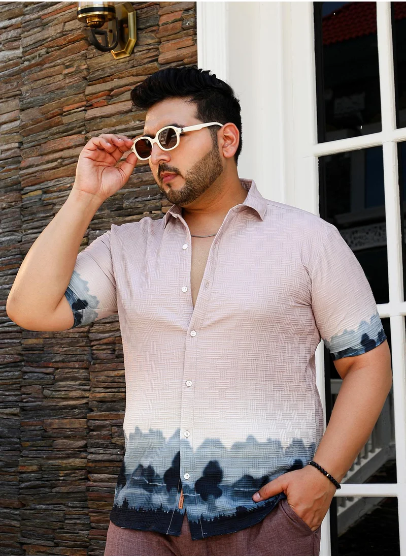 انستافاب بلس Instafab Plus Men's Nude Pink & Space Blue Lakeside Ombre Shirt For Casual Wear | Cuban Collar | Short Regular Sleeves | Button Closure | Plus Size Shirt Crafted With Comfort Fit For Everyday Wear