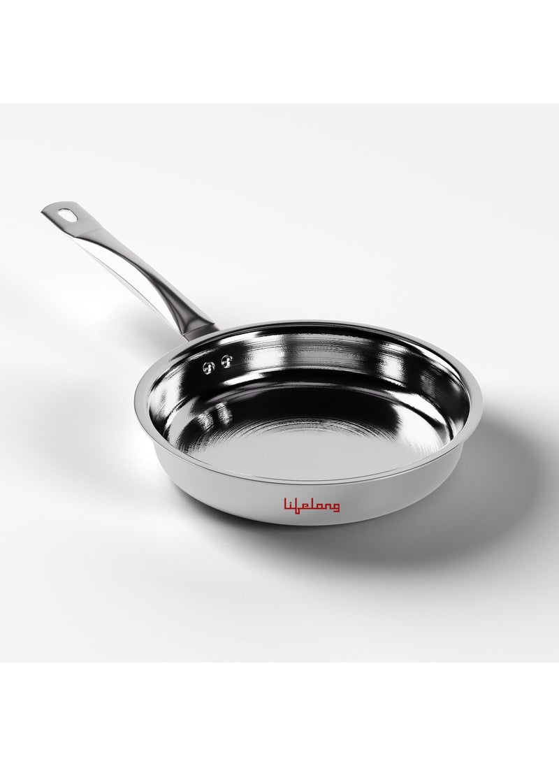 Lifelong Lifelong Tri Ply Fry Pan - 22 cm Stainless Steel Frying Pan with 1.25 Litre Capacity - Induction & Gas Compatible Cookware - Durable, Even Heating for Searing, Frying, and Sautéing (Silver)  - Image 1
