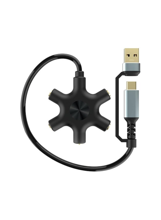USB A/C To Headphone Splitter, 1 Pack 5-Jack 3.5 Mm Audio Headphone Splitter, Stereo Audio Headset Adapter, Audio Earbuds Earphones Plug 5 Way 1 Male To 4 Female Splitter, with 3.5mm Stereo Cable - Image 1