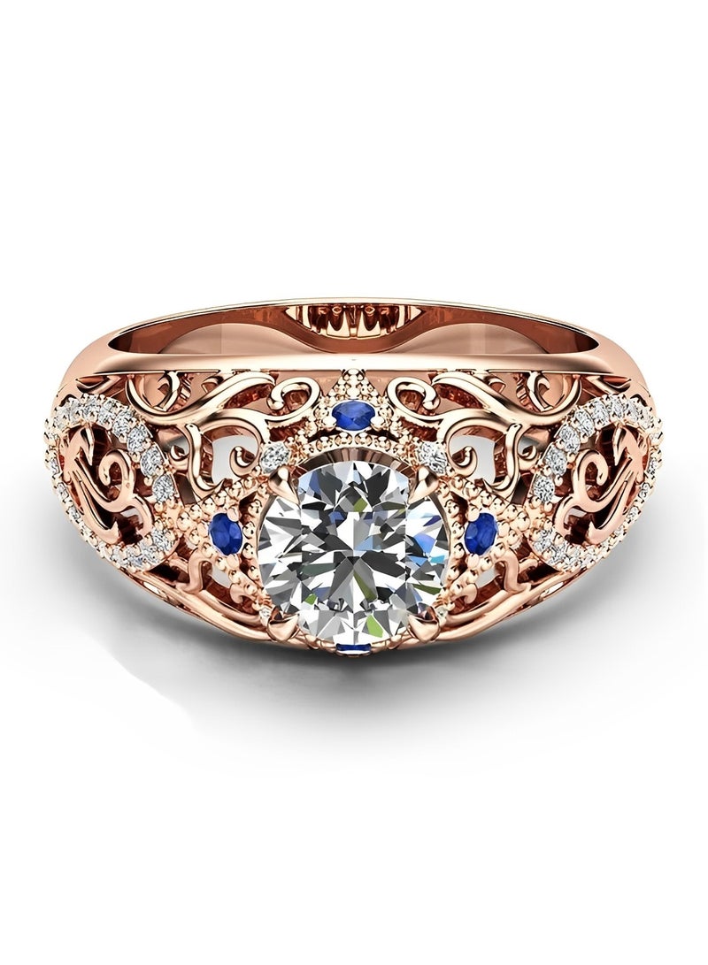 ريوكل خاتم نسائي مع زهور مفتوحة عتيقة، خاتم كريستالي مقلد من الألماس وخاتم مقطوع بشكل دائري، هدايا مجوهرات لأعياد الميلاد والذكرى السنوية للزواج - Image 3