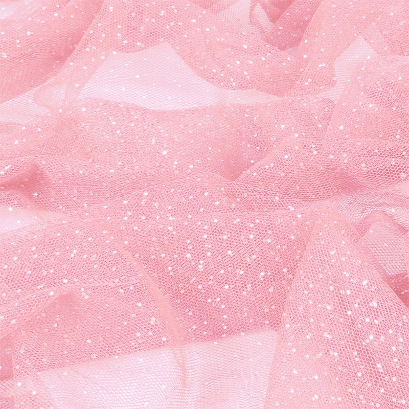Entisn Glitter Tulle Fabric, 3 Yards x 60 Inch Wide Tulle Bolt Pink Tulle Netting with Iridescent Sequin, Soft Sparkly Tulle Fabric Bulk for Bridal Veil Wedding Decoration Tutu Skirt Gift Wrap - Image 1