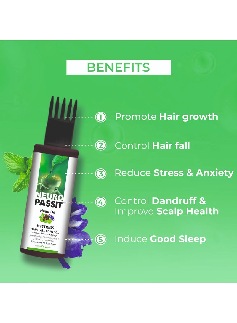 Passion Indulge Natural Neuropassit NTstress Hair fall control & Cooling oil, Reduce Stress & Anxiety | Anti Dandruff | Promote Good Sleep | Natural & Vegan | All Hair Type - 100ml - Image 3