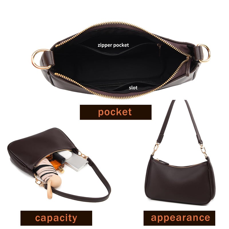 Gumhay Shoulder Bag for Women with 2 Removable Straps and Zipper Closure Crossbody Bags Clutch Tote HandBags Purses (Coffee Color) - Image 4