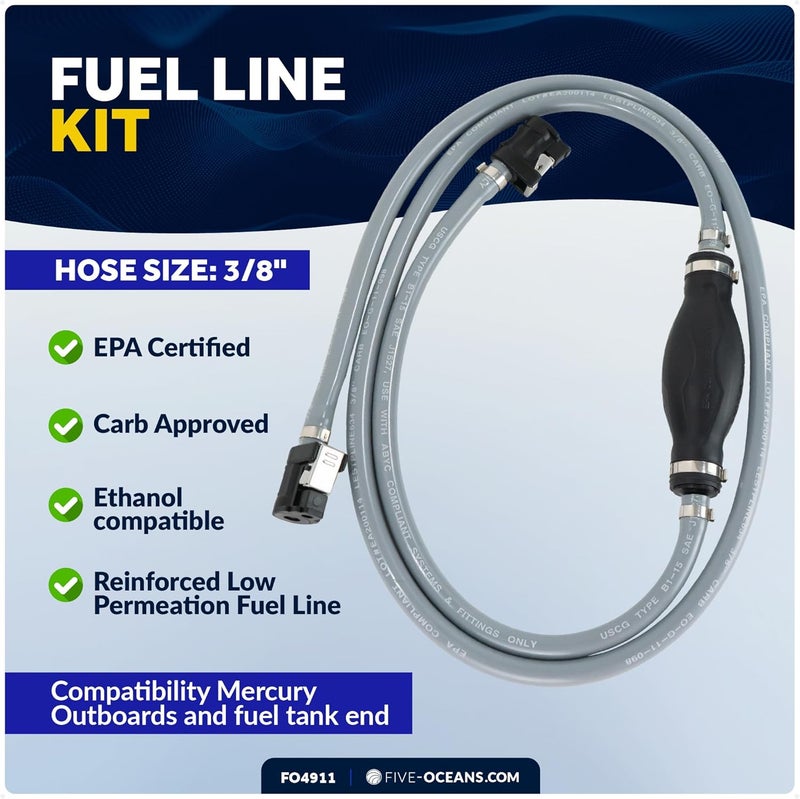 Five Oceans Marine Boat Fuel Line Kit Compatible with Mercury 3/8-Inch x 6-Foot, EPA/CARB Approved, Leakproof Outboard Fuel Line for All Mercury Engine End & Tank End Male Fitting (Pre-1998) - FO4911 - Image 5