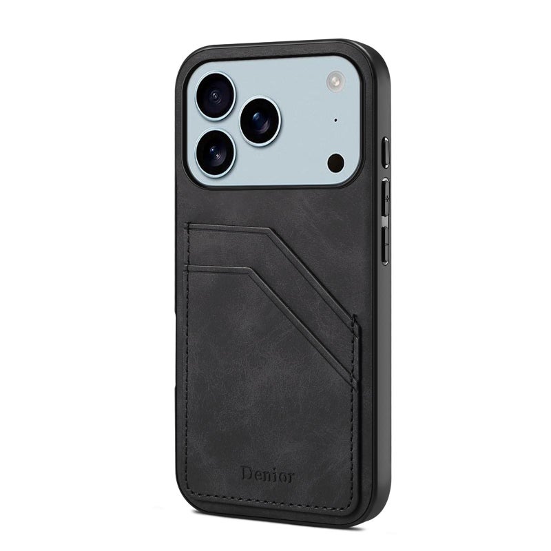 Denior For Iphone 17 Pro Max D09 Pu Dual Card Slot Back Cover Phone Case(Black) - Image 1