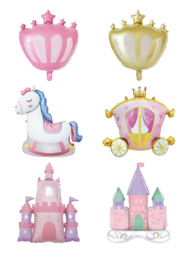 Gaahkai 6PCS Large Princess Birthday Balloons Decor, Castle Carriage Themed Party Decorations Foil Balloon - Image 1