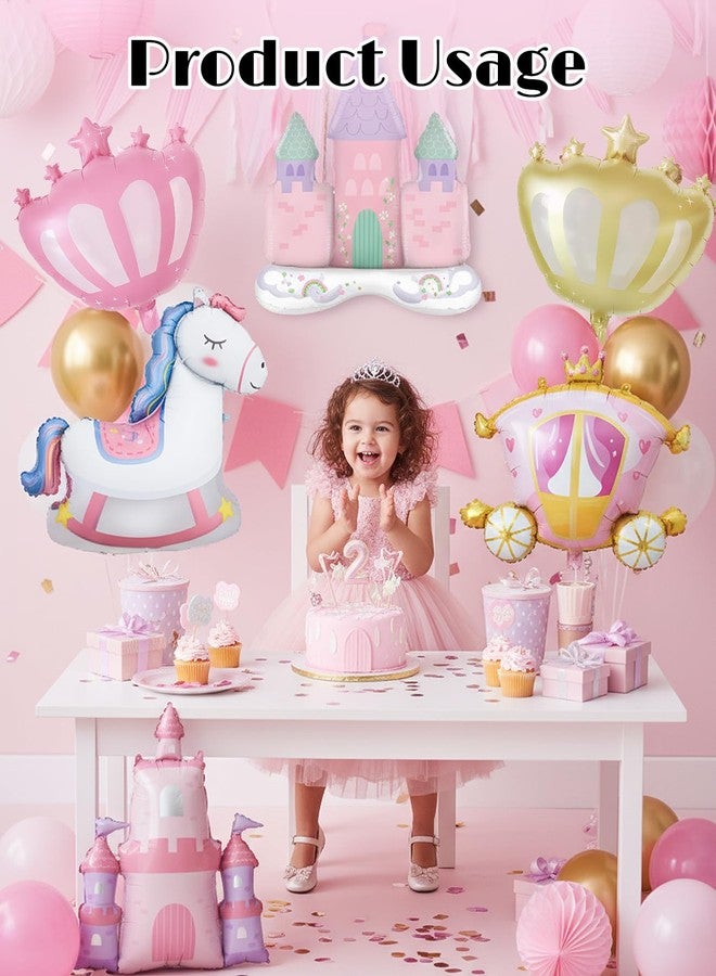 Gaahkai 6PCS Large Princess Birthday Balloons Decor, Castle Carriage Themed Party Decorations Foil Balloon - Image 3