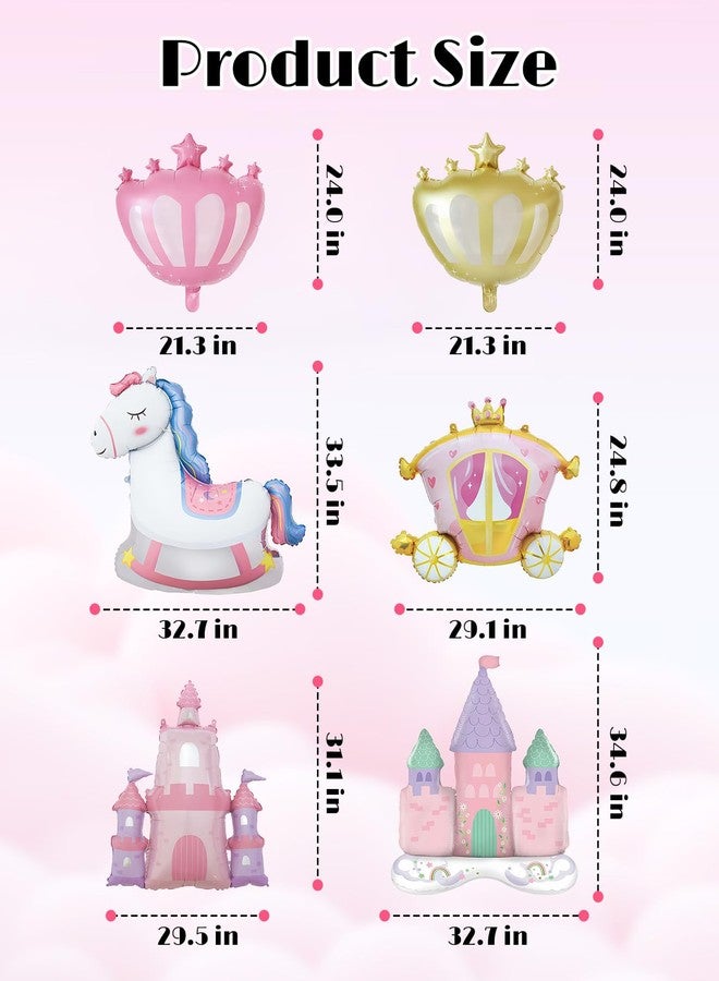 Gaahkai 6PCS Large Princess Birthday Balloons Decor, Castle Carriage Themed Party Decorations Foil Balloon - Image 4