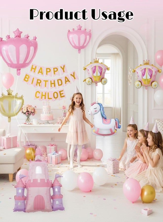 Gaahkai 6PCS Large Princess Birthday Balloons Decor, Castle Carriage Themed Party Decorations Foil Balloon - Image 2
