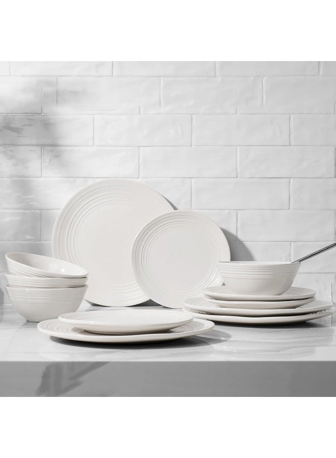 Famiware Twilight 18 Piece Handmade Stoneware Dinnerware Set, Set for 6, Scratch Resistant, Microwave & Dishwasher Safe, White  - Image 4