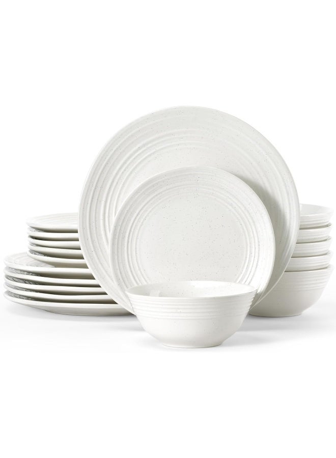 Famiware Twilight 18 Piece Handmade Stoneware Dinnerware Set, Set for 6, Scratch Resistant, Microwave & Dishwasher Safe, White  - Image 1