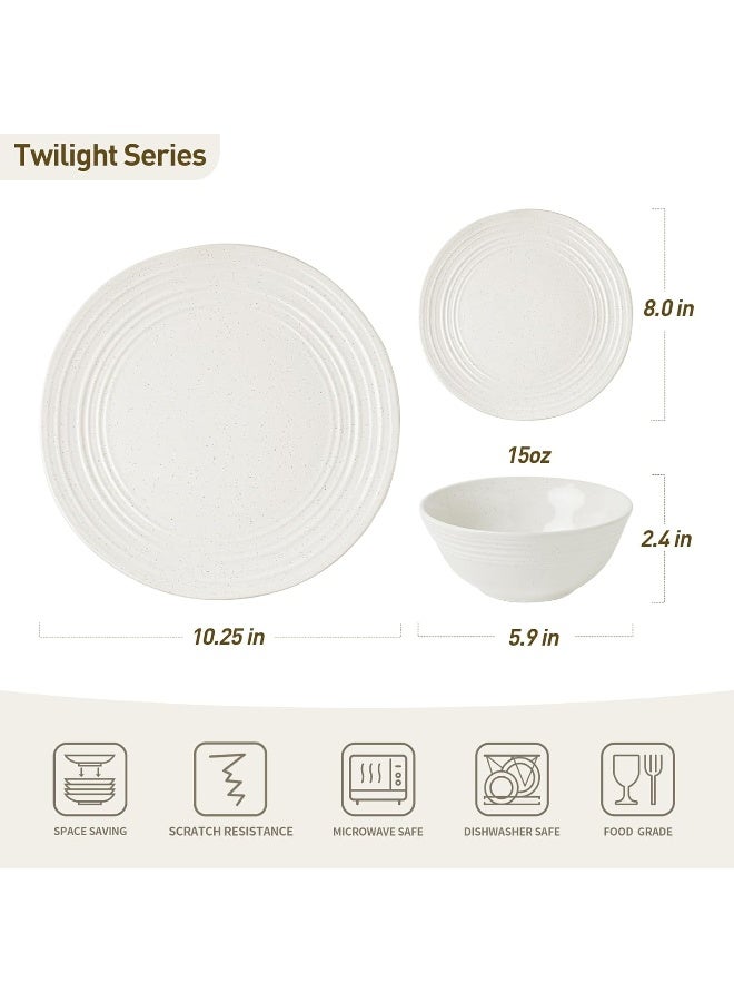 Famiware Twilight 18 Piece Handmade Stoneware Dinnerware Set, Set for 6, Scratch Resistant, Microwave & Dishwasher Safe, White  - Image 2