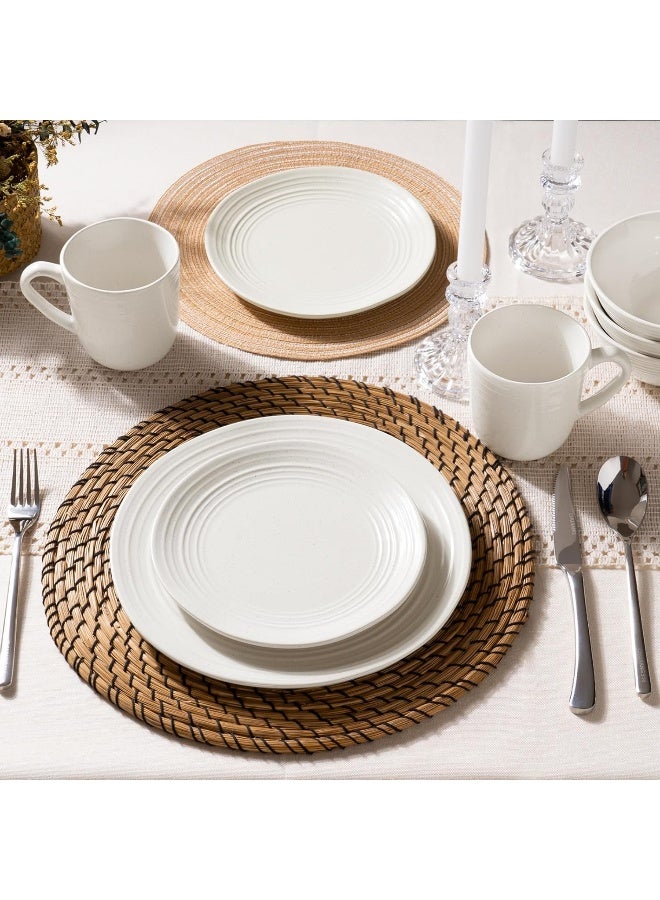 Famiware Twilight 18 Piece Handmade Stoneware Dinnerware Set, Set for 6, Scratch Resistant, Microwave & Dishwasher Safe, White  - Image 3
