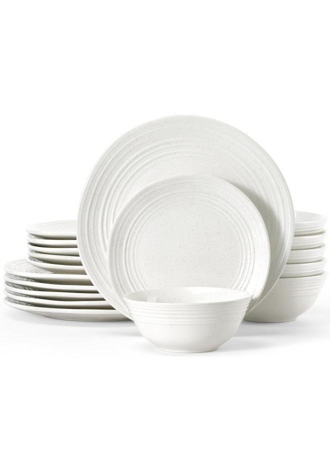 Twilight 18 Piece Handmade Stoneware Dinnerware Set, Set for 6, Scratch Resistant, Microwave & Dishwasher Safe, White