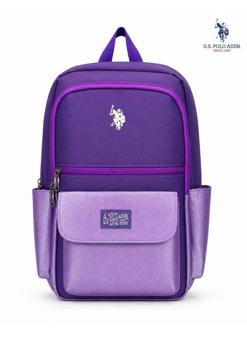 U.S. Polo Assn. U.S. Polo Assn. Classic Purple Lavender Utility Pocket Backpack for School and Office MultiCompartment Bag for Campus