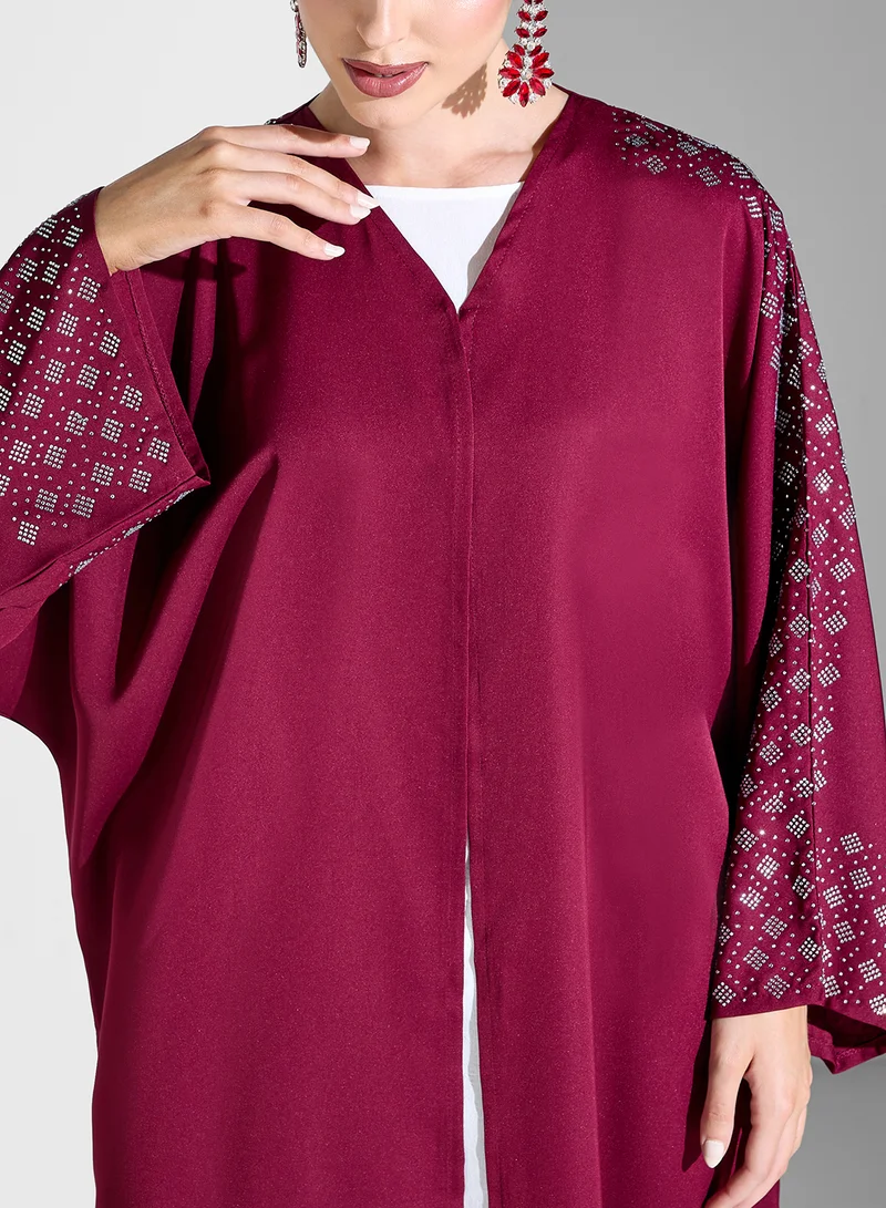 Khizana Abaya With Embellished Sleeves & Sheila