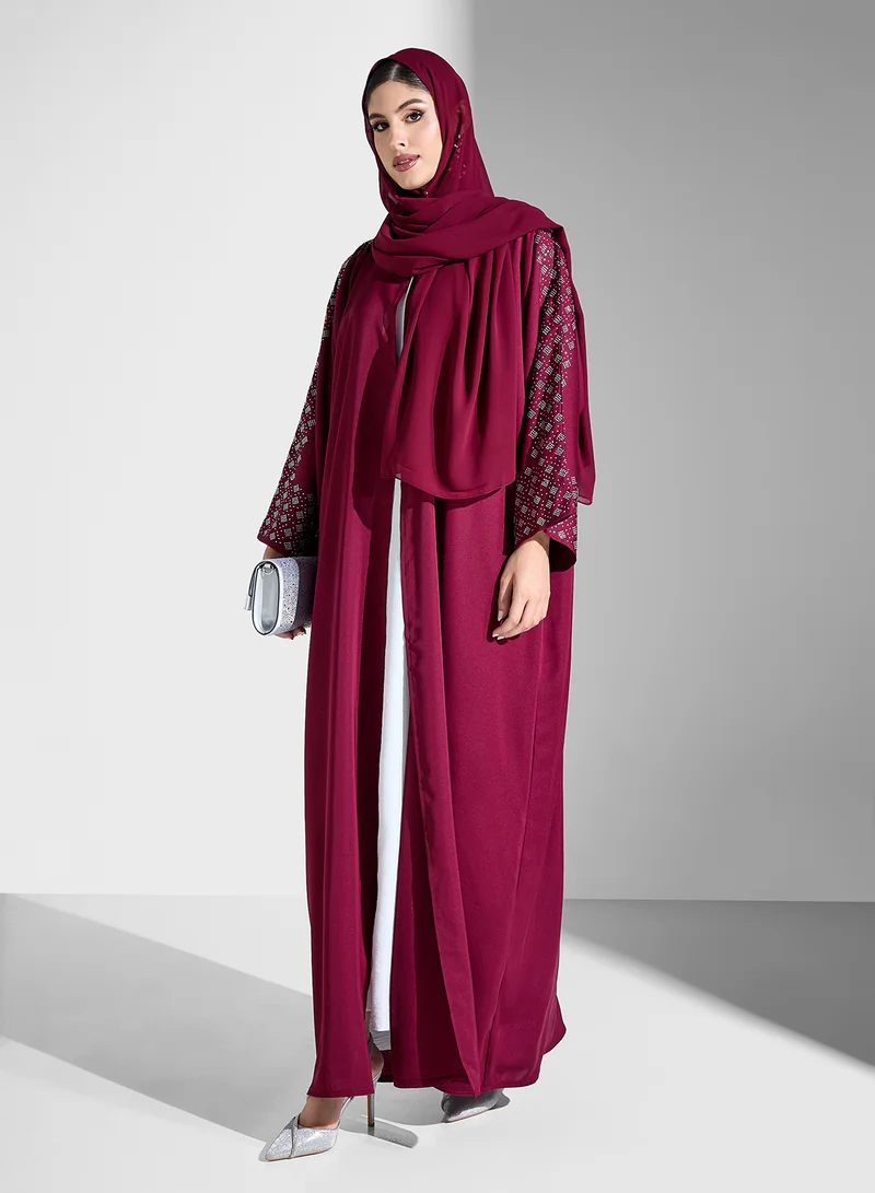 Khizana Abaya With Embellished Sleeves & Sheila