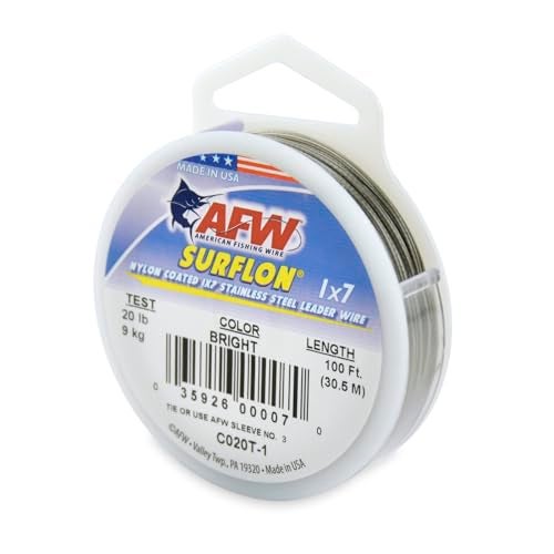 AFW American Fishing Wire Surflon, Nylon Coated 1x7 Stainless Steel Leader Wire, 20 lb Test, .024" Diameter, Bright, 100 ft - Image 1