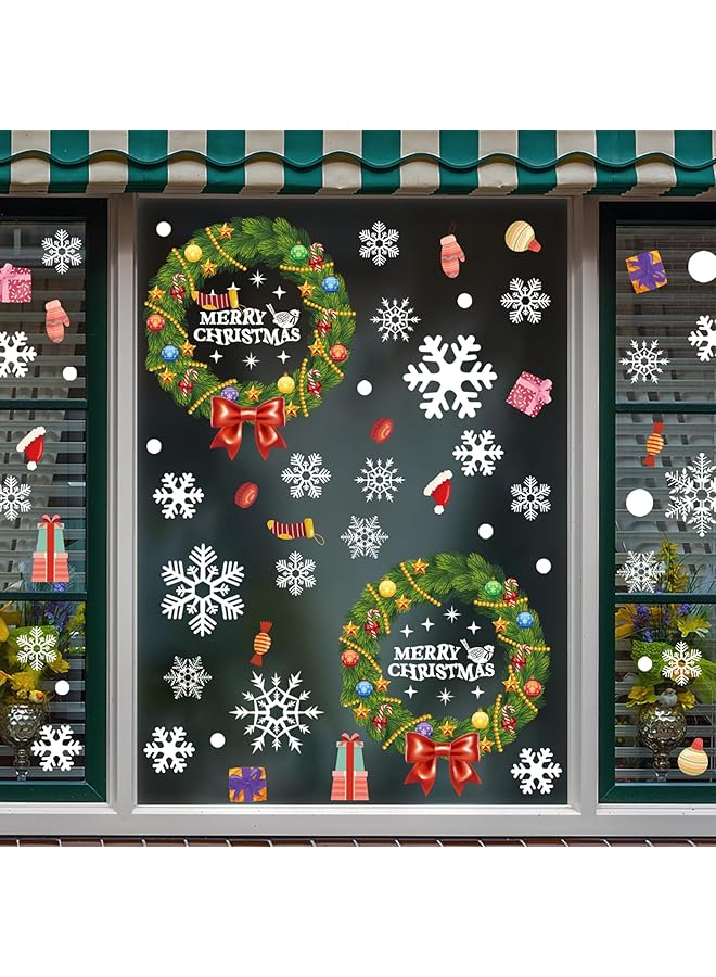 erorex Window Clings Wreath Snowflakes Candy Window Decorations Stickers Xmas Garland Window Decals Decor For Glass Windows Holiday Office Home Party Decorations - Image 5