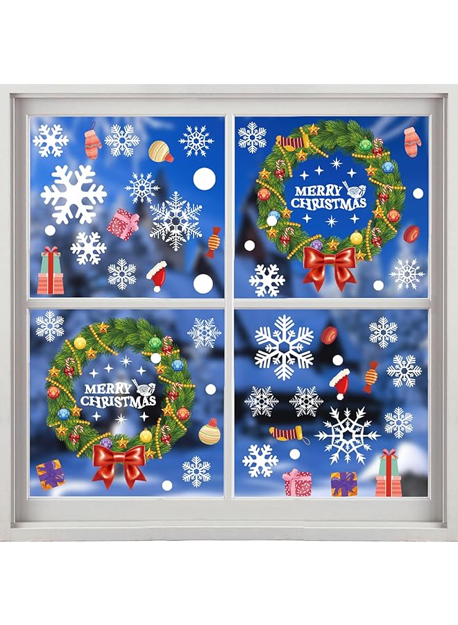 erorex Window Clings Wreath Snowflakes Candy Window Decorations Stickers Xmas Garland Window Decals Decor For Glass Windows Holiday Office Home Party Decorations - Image 1