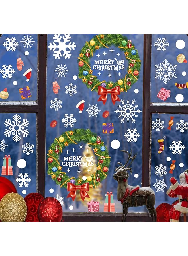 erorex Window Clings Wreath Snowflakes Candy Window Decorations Stickers Xmas Garland Window Decals Decor For Glass Windows Holiday Office Home Party Decorations - Image 4