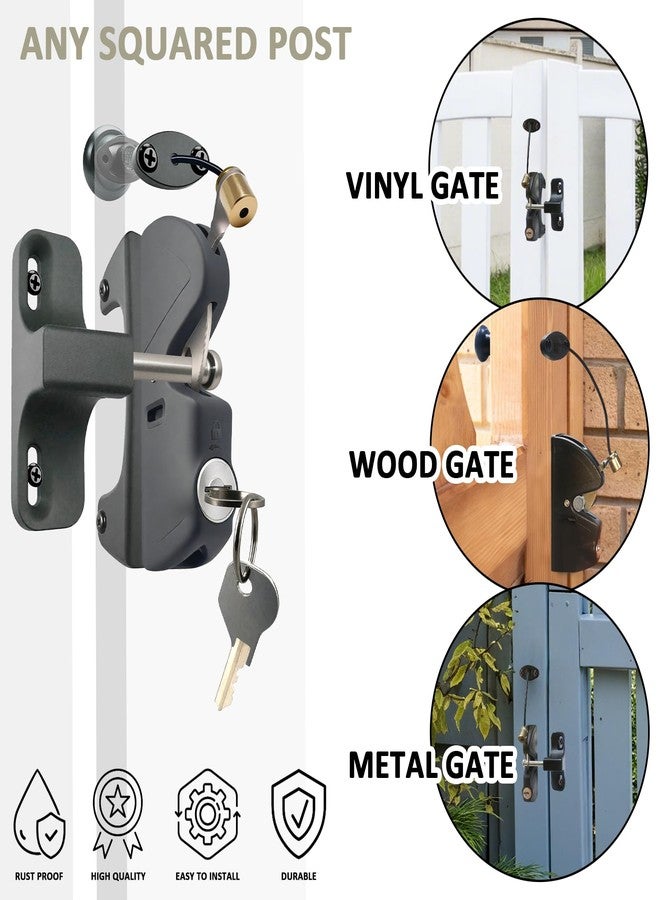 PILISPARK Gate Latch Door Latch with Pull Cable Opened Two-Sided Lockable Door Latch Durable,Versatile & Secure for Metal,Wood,and Vinyl Fence,for Privacy Fence,Outdoor Fence,Barn Door Lock,Wooden Fence(Black) - Image 2