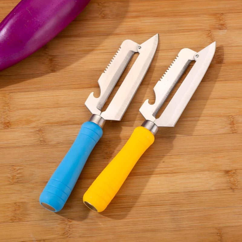 Multipurpose Paring Knife - Creative 4-in-1 Stainless Steel Tool with Peeler, Scale Scraper, and Bottle Opener for Cooking Enthusiasts Seeking Efficiency and Sleek Compact Design (2pcs)
