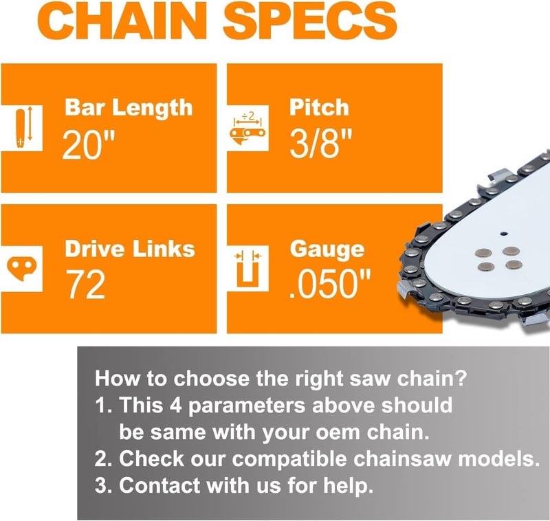 SUNGATOR 3-Pack 20 Inch Chainsaw Chain SG-D72, 3/8" Pitch - .050" Gauge - 72 Drive Links, Compatible with Stihl MS 271, 33RS72 and More - Image 5