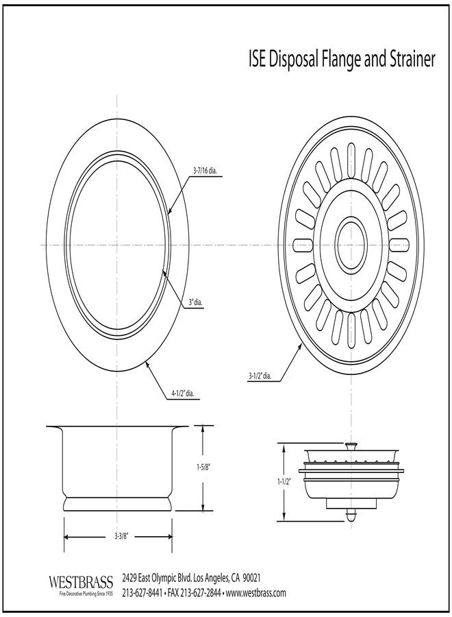 Westbrass A2089SEV-62 3-1/2" Kitchen Sink Waste Disposal Drain Flange and Basket Strainer, Matte Black - Image 2
