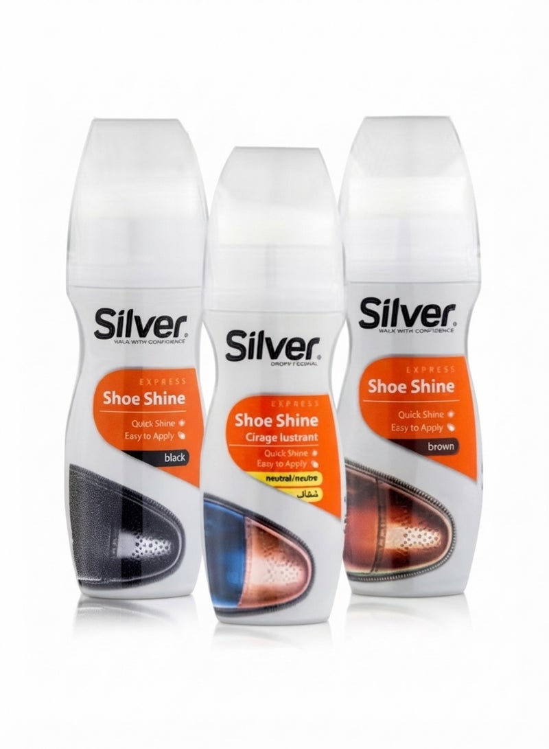 Silver Liquid Shoe Polish, Instant Shine & Color Restoration, Scuff Cover, 75ml, 3 Pack - Image 1