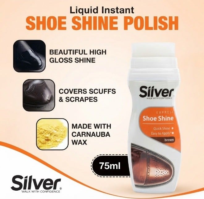 Silver Liquid Shoe Polish, Instant Shine & Color Restoration, Scuff Cover, 75ml, 3 Pack - Image 4