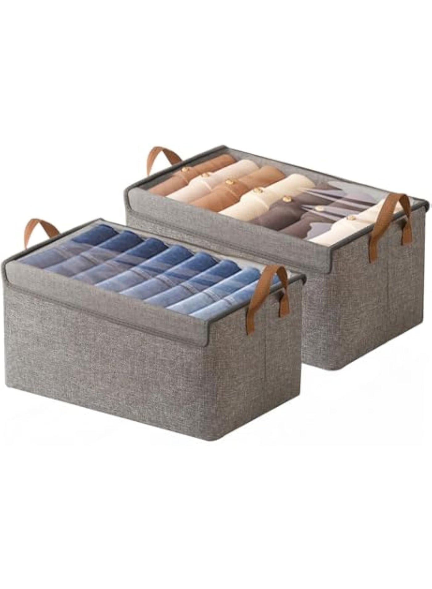 2Pack Foldable cloth Storage Boxes Sturdy Closet Drawer Organizers with Transparent Cover and Handle for Clothes,Jeans,T-Shirts Collapsible Fabric Canvas Bins Closet Storage Baskets (2pack)