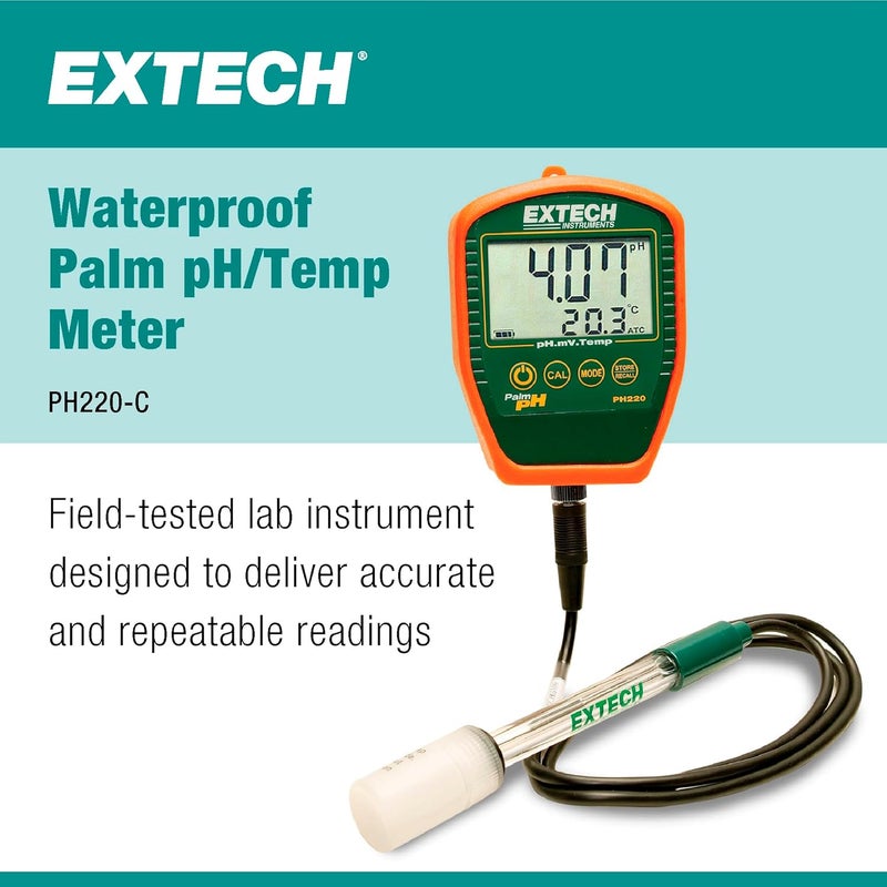 Extech PH220-C Waterproof Palm pH Meter with Cabled Electrode - Image 2