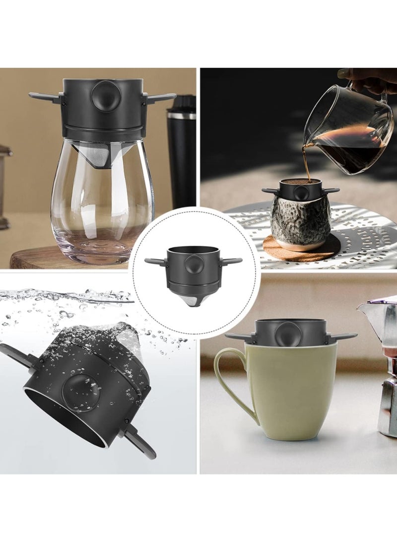 Coffee Filter, Stainless Steel Filter Paper Free, Coffee Funnel Filter, Portable Folding Hanging Ear Hand Brewed Coffee Filter Cup, Reusable (Black) - Image 4