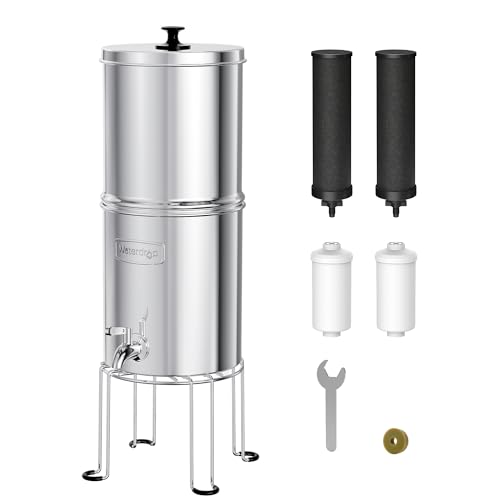 Waterdrop TK15AFS Gravity Water Filter System NSFANSI 42372 Standard Reduce Chlorine StainlessSteel Water System with 4 Filters Metal Spigot and Stand for Home Travel Emergencies 15G - Image 1